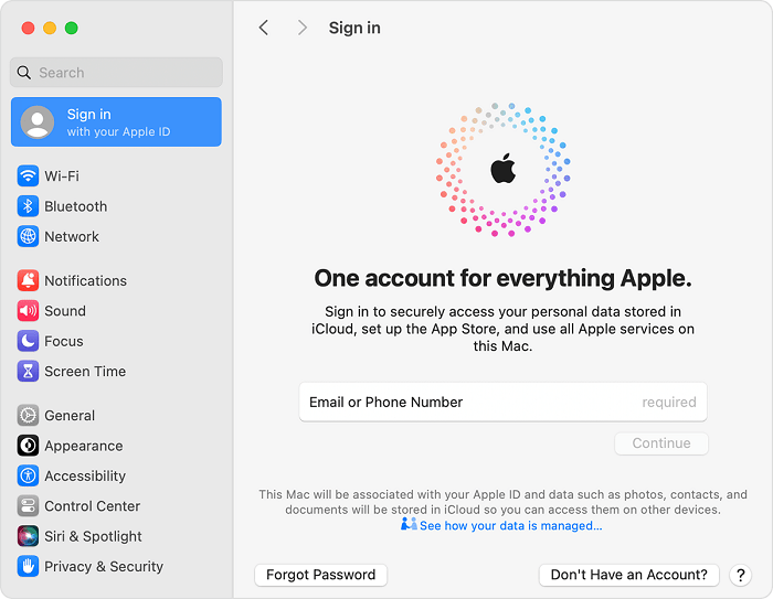 Accessing the Apple ID Account Page