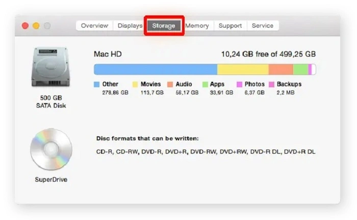 how to check storage on macbook air 5